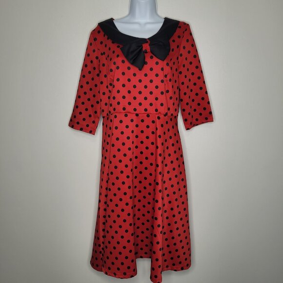 Lindy Bop red black polka dot bow retro rockabilly pinup dress size large - Picture 1 of 7